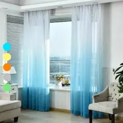 ANGELES DEL HOGAR - Visillos Estilo Degrade Tipo Velo Blanco y Azul
