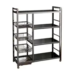 GENERICO - Estante 4 niveles con cesta ruedas 360° estantes ajustables