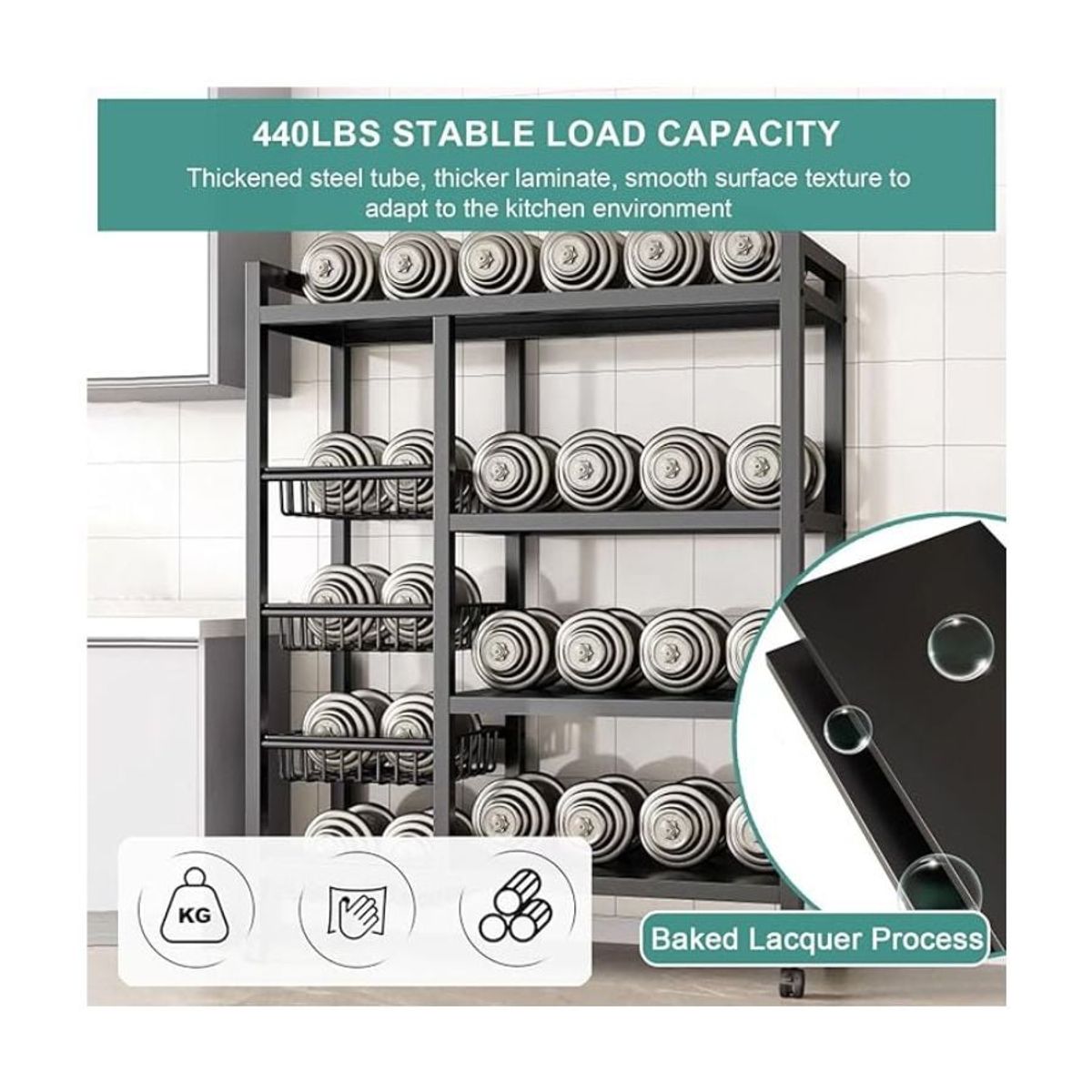 GENERICO - Estante 4 niveles con cesta ruedas 360° estantes ajustables