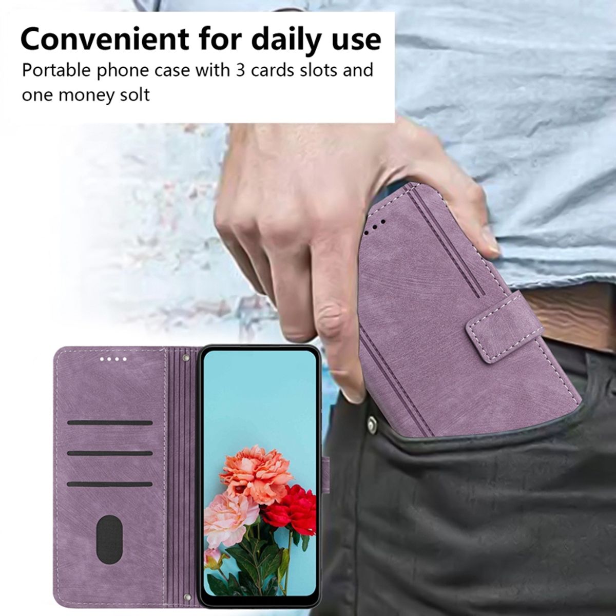 GENERICO - Carcasa Flip Cover compatible con Xiaomi Poco C65 Lila