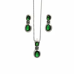 JOYAS MYTOKE - Conjunto Mujer Piedra Esmeralda Plata Fina 925 Clasica