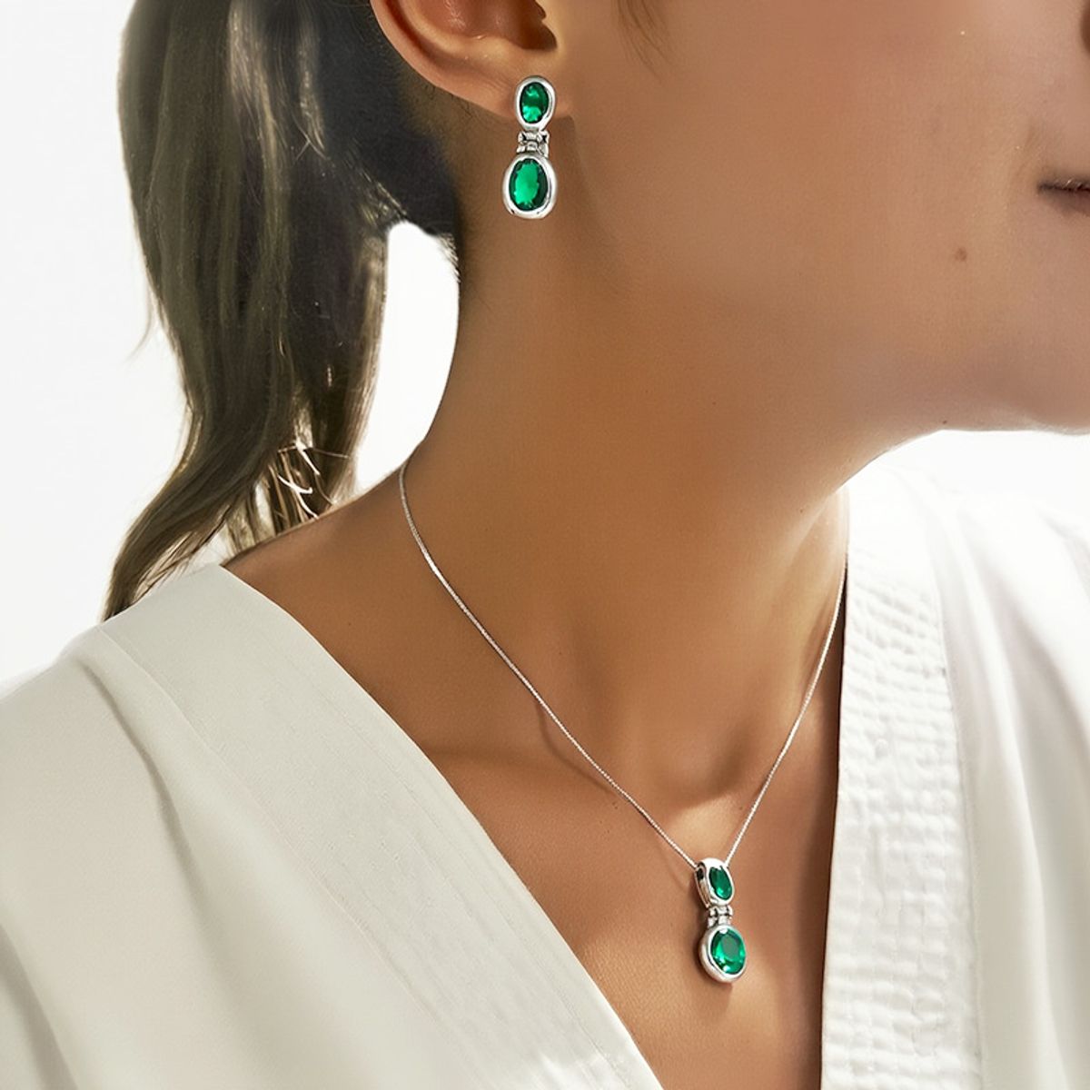 JOYAS MYTOKE - Conjunto Mujer Piedra Esmeralda Plata Fina 925 Clasica