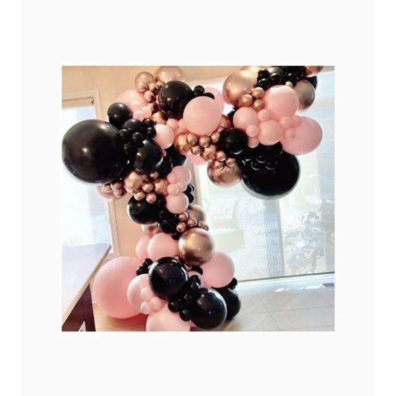 GENERICO - Cadena Globos De Cumpleaños Negro Y Rosa 83pcs