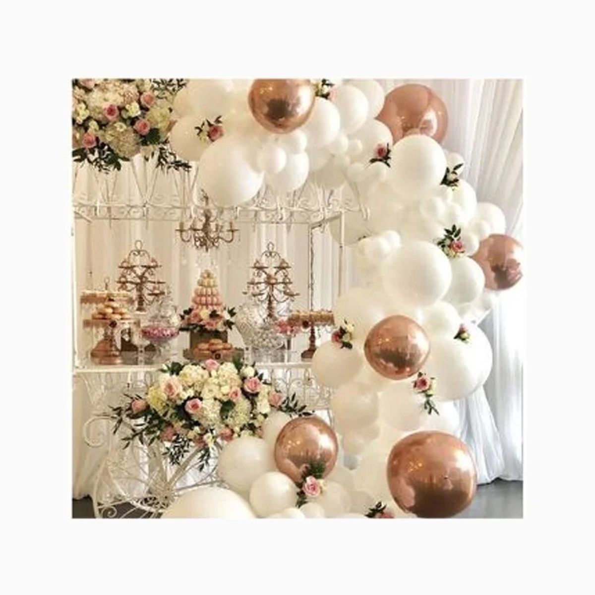 GENERICO - Cadena De Globos Cumpleaños 70pcs Blanco y Rosa