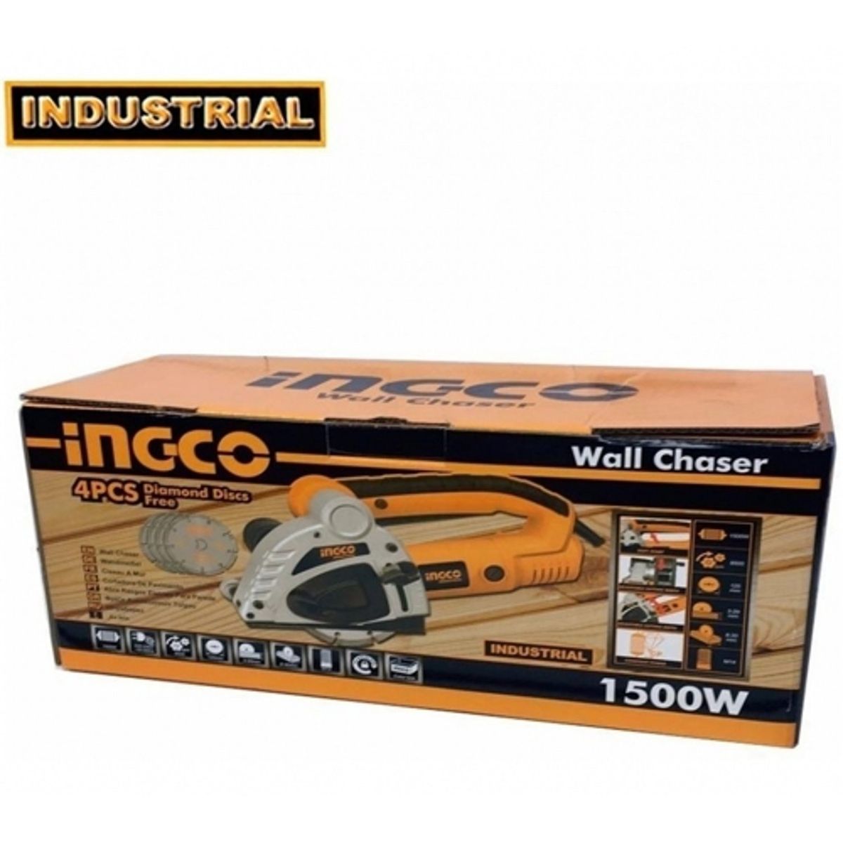 INGCO - Acanaladora Cortadora de Muro 1500W 8500 RPM con 4 Discos INGCO