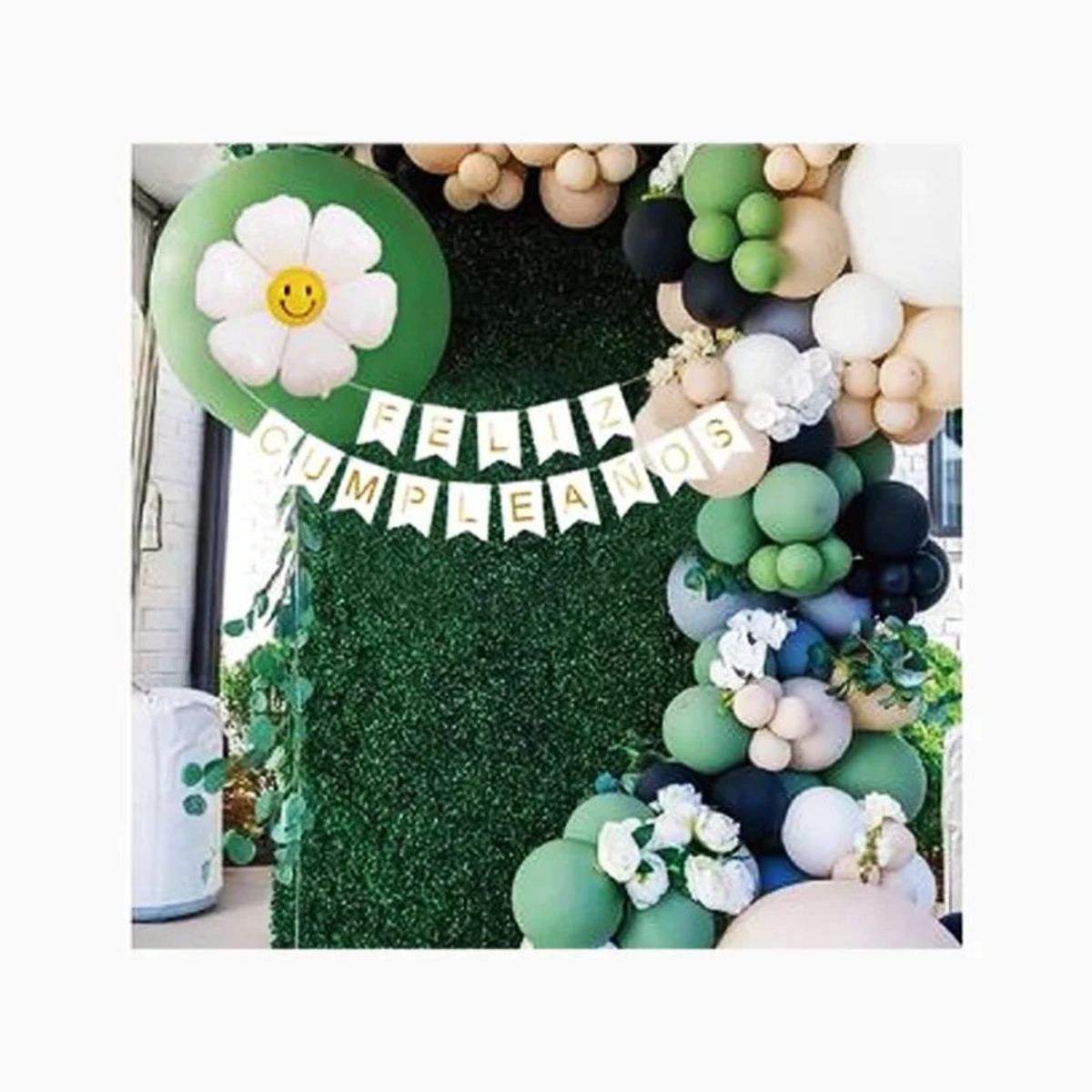 GENERICO - Cadena Globos Cumpleaños 63pcs Verde Y Blanco