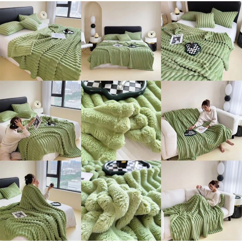 GENERICO - Frazada de Plush y Flannel - Manta termica 2 plazas - Color Verde