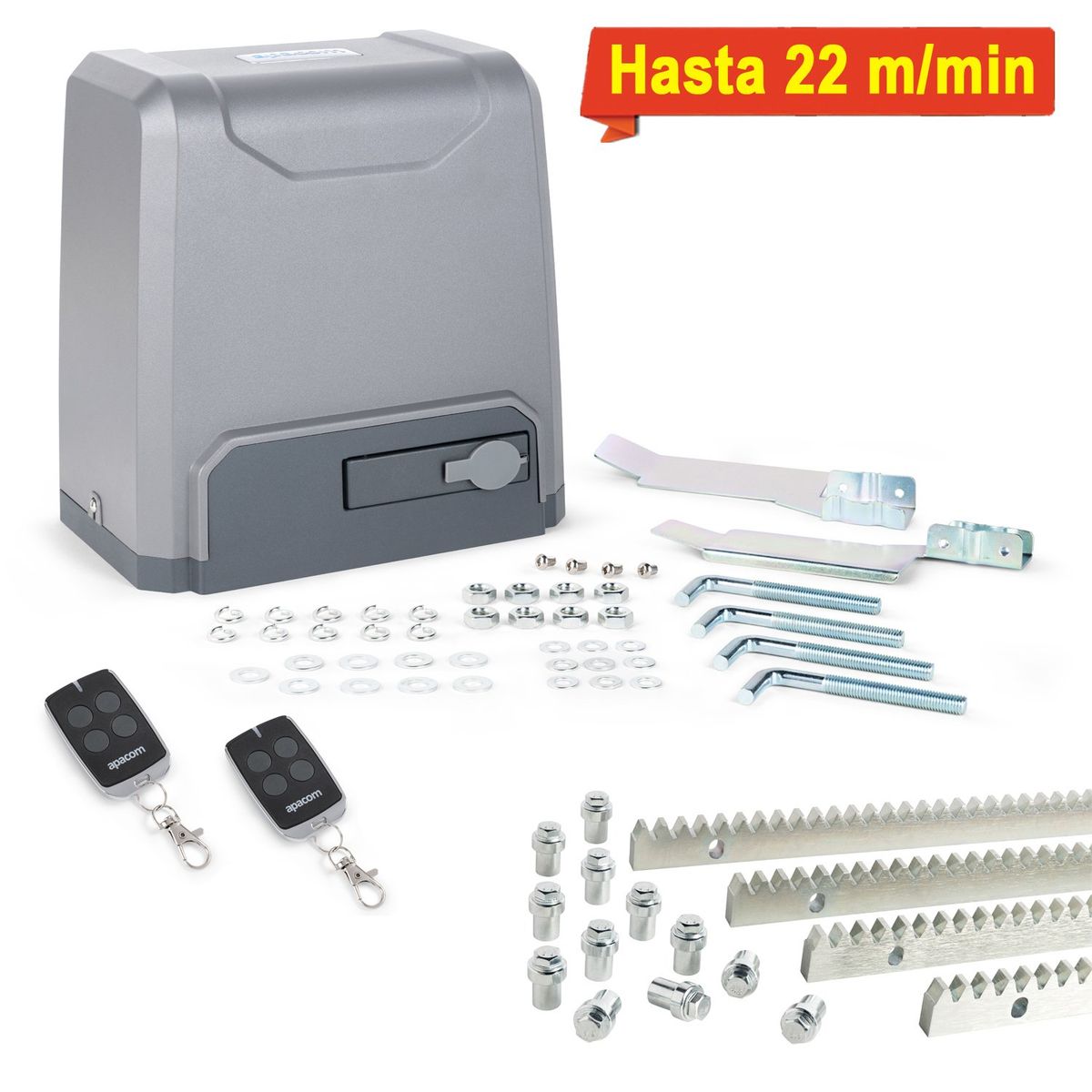 APACOM - Kit motor portón ROLLER600F, 600 kg, 4 m cremallera metal