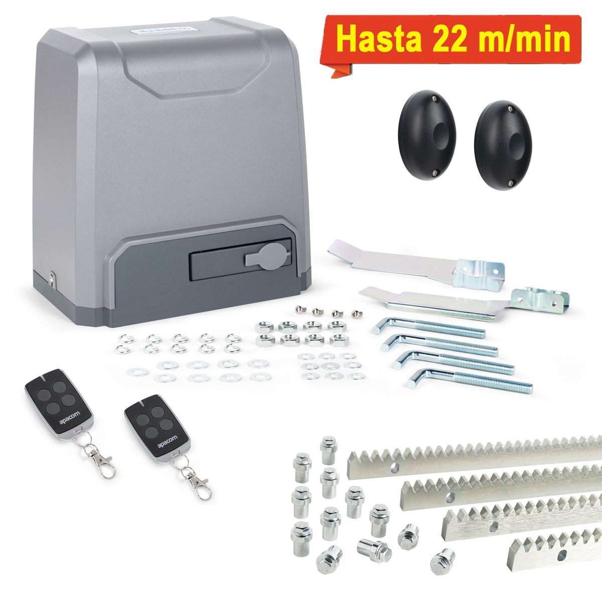 APACOM - Kit motor portón ROLLER600F, 600 kg, 4 m cremallera metal y fotocelda