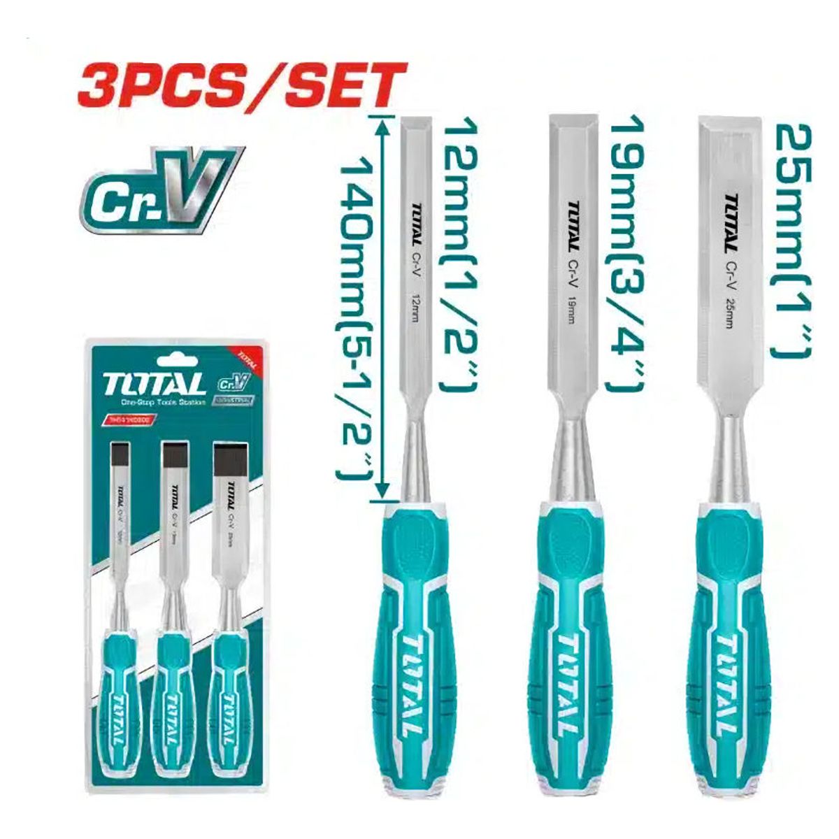 TOTAL - Set Formones Cincel Para Madera 3 Piezas Total