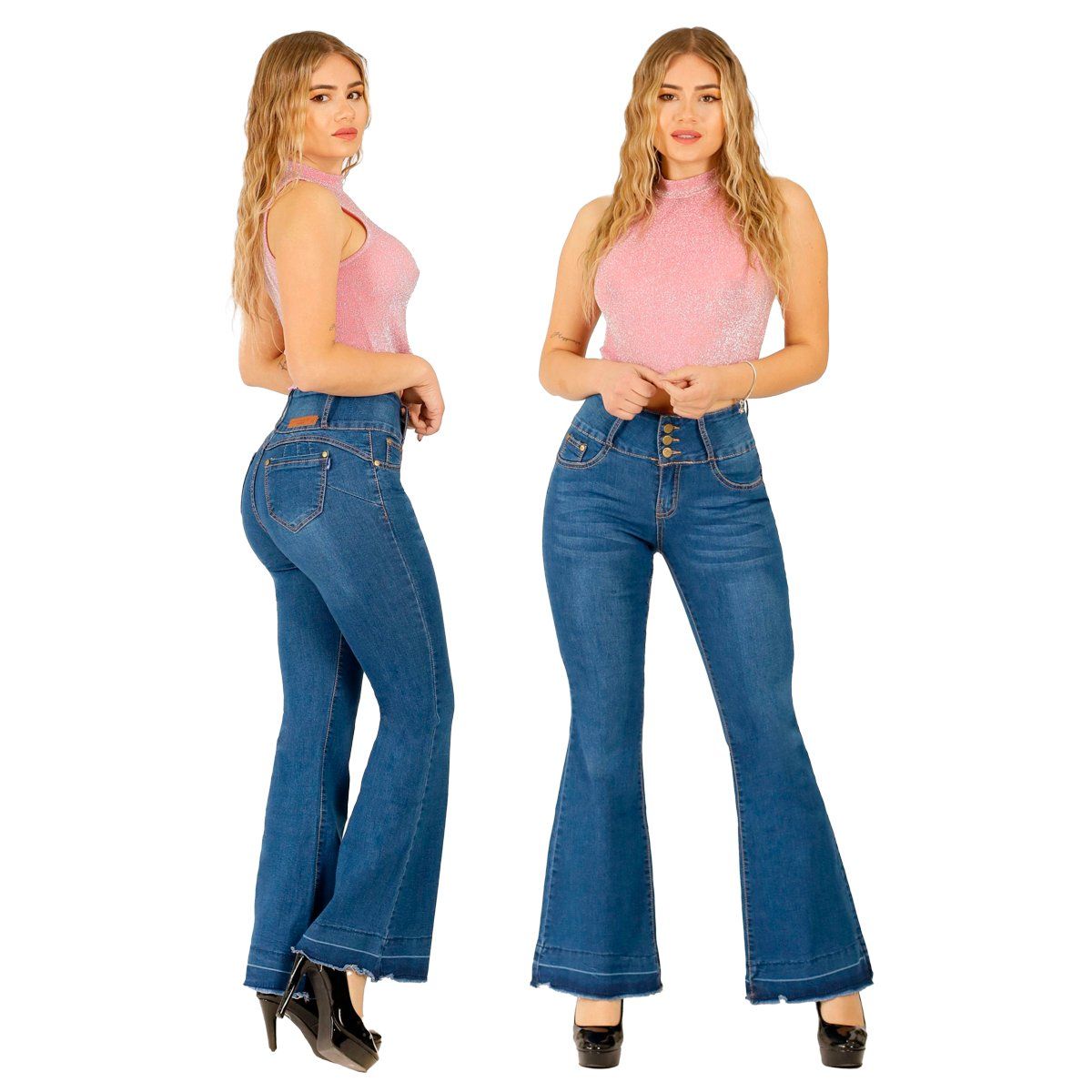 AGW - Jeans Flare Push Up Acampanado Levanta Cola Corte Colombiano