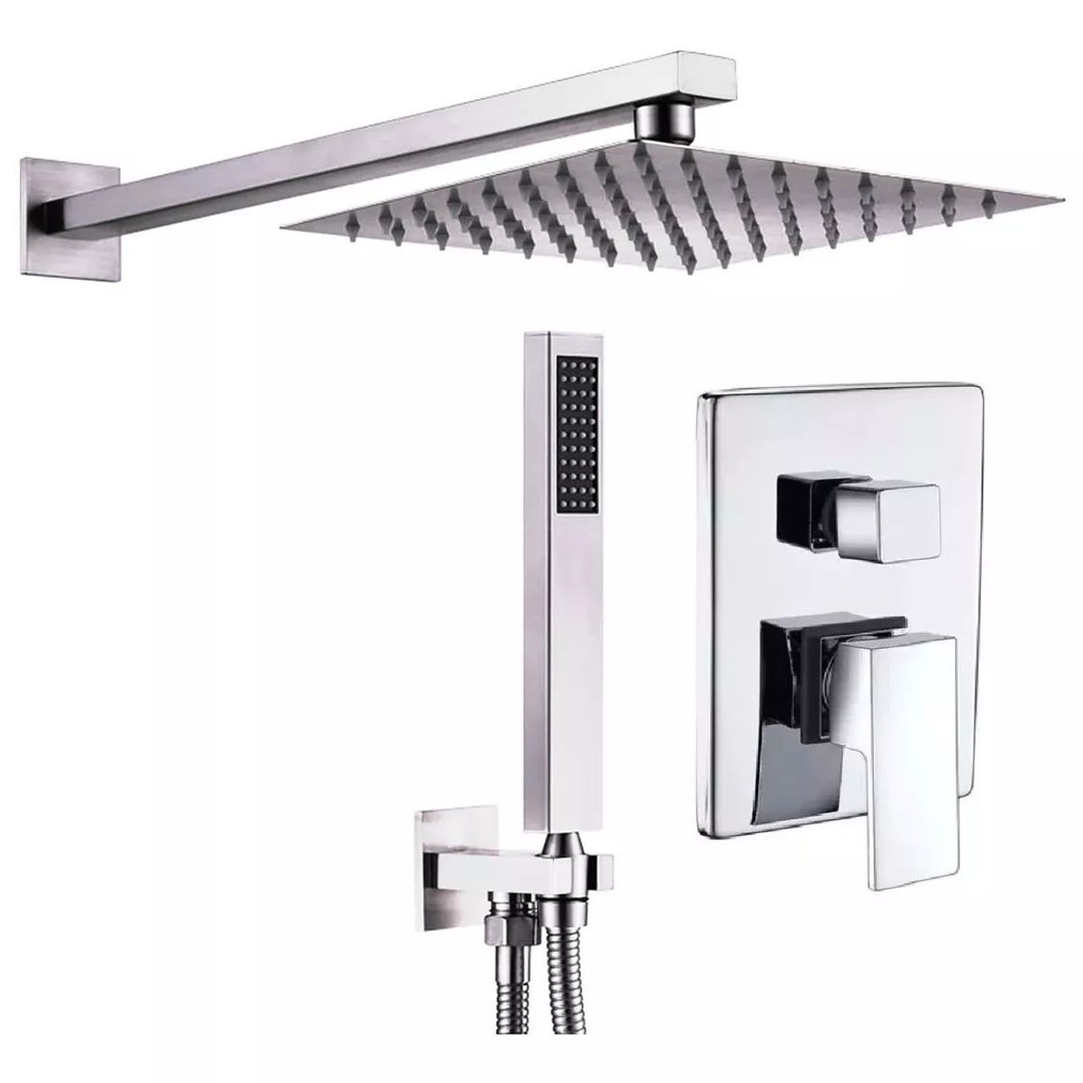 KUANGYE - Kit Set Plato Ducha Brazo Y Monomando Teléfono 2 Funciones