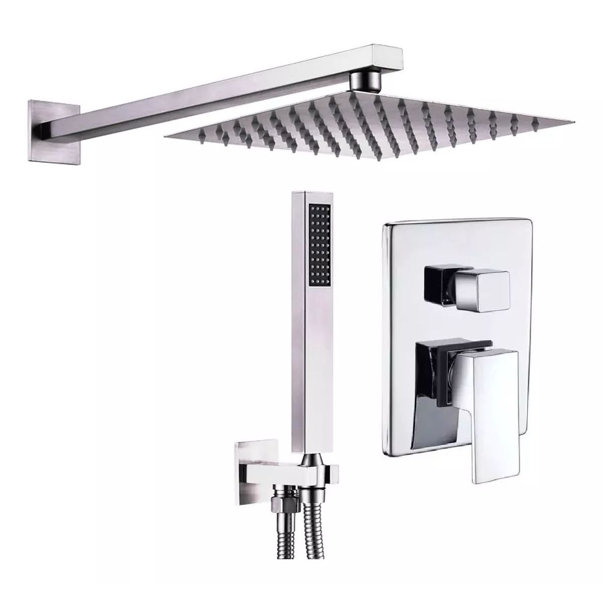 KUANGYE - Kit Set Plato Ducha Brazo Y Monomando Teléfono 2 Funciones