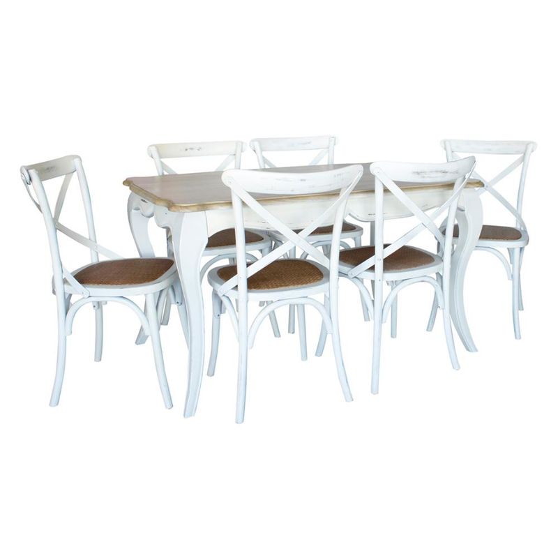 SPAZZIO - Mesa comedor Vittoria rectangular blanca + 6 sillas Retro blancas