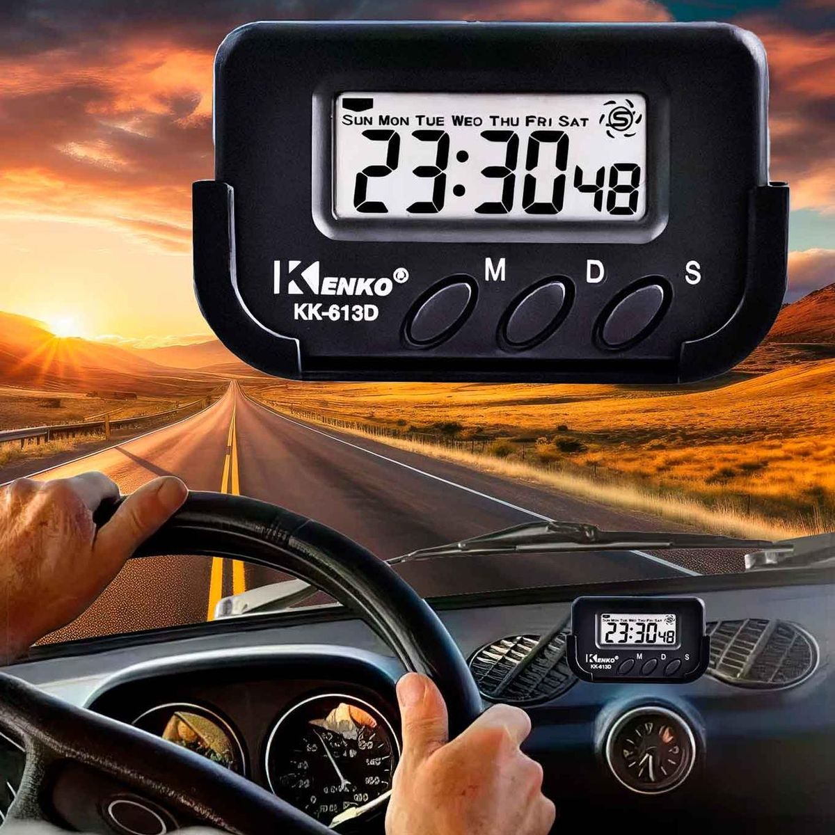 GEN - Reloj Digital Mini Hora Fecha Para Auto Moto Escritorio - Negro