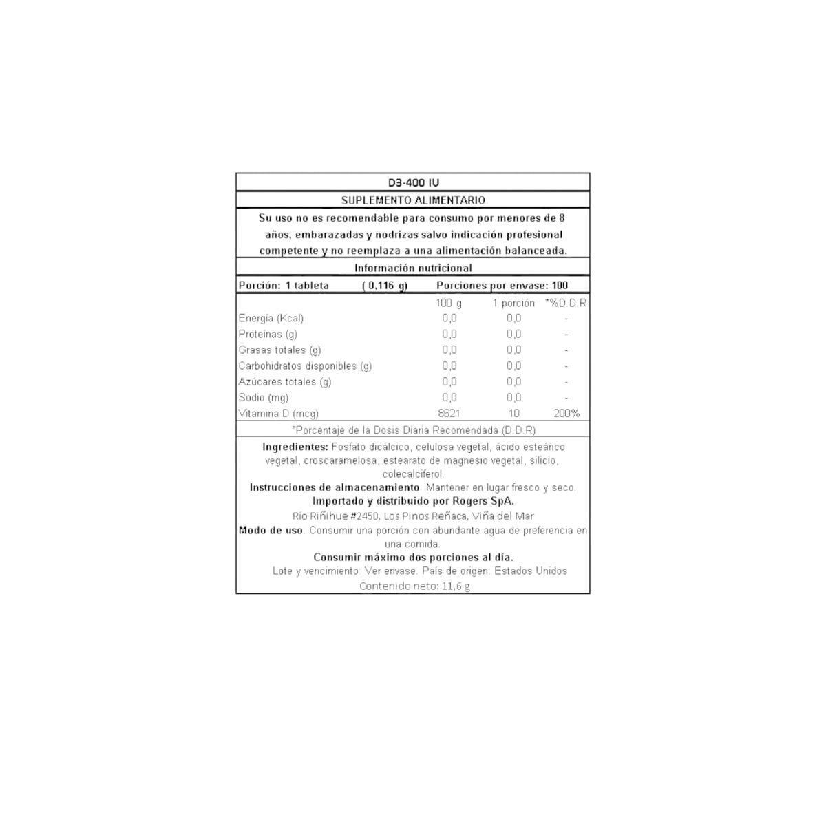 NATURE'S TRUTH - VITAMINA D3 400 IU 100 TABLETAS - NATURE'S TRUTH