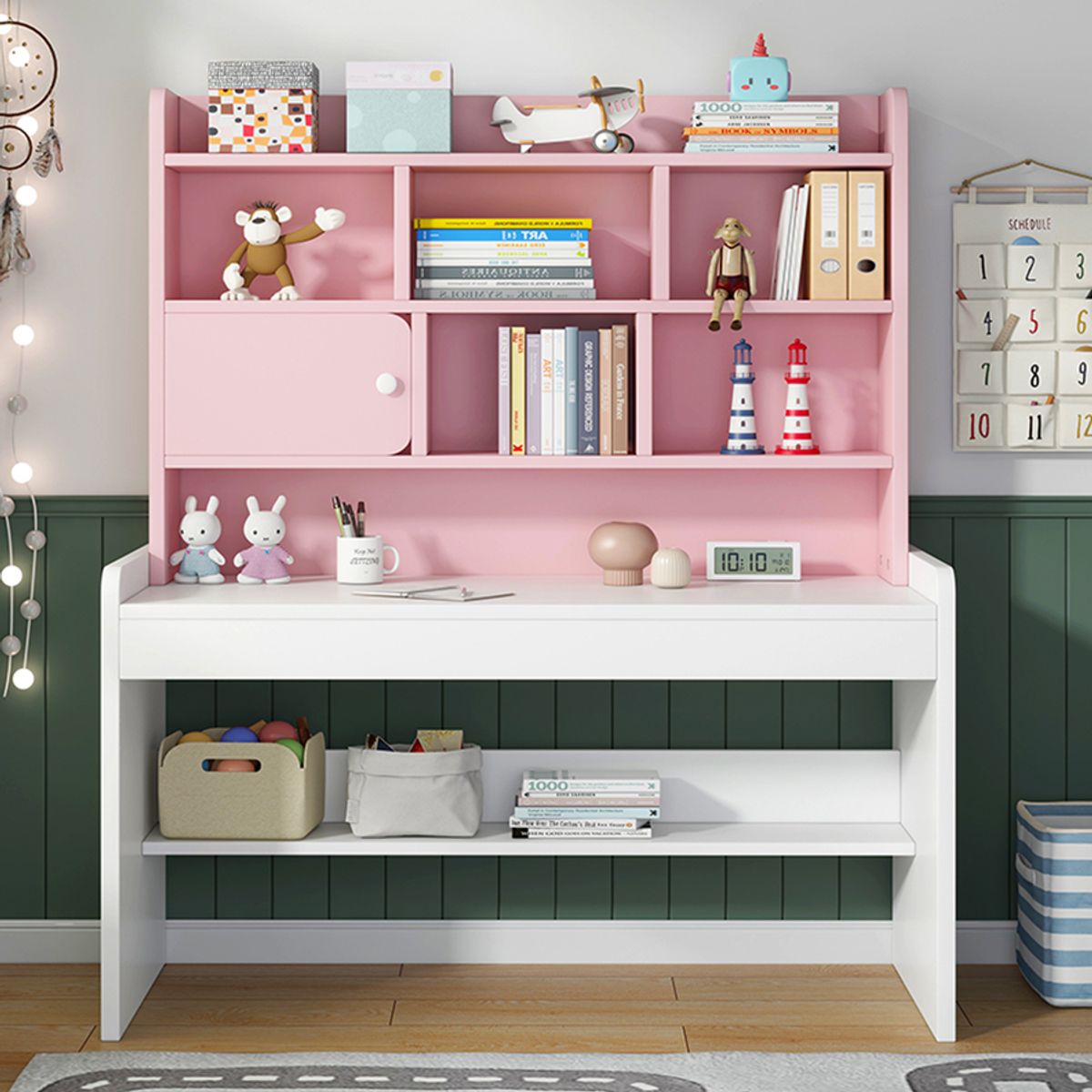 YOMYM - Escritorio Rosado Multiuso Moderno Con Estantes-