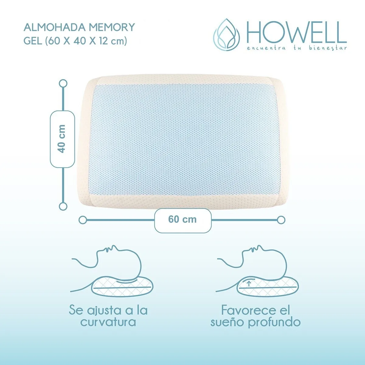 HOWELL - Almohada Gel Ortopédica Viscoelástica Howell Memory 60x40cm
