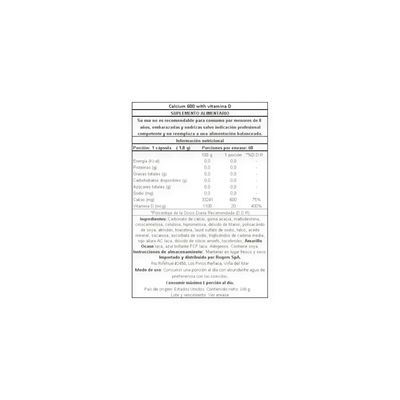Imagen 2 del producto CALCIO 600 MG + VITAMINA D3 60 CAPSULAS -