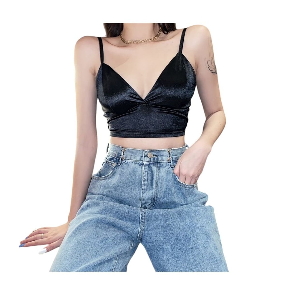 GARSIL - Crop Top Corto Para Mujer - Peto Con Tirantes - Tela Tipo Seda
