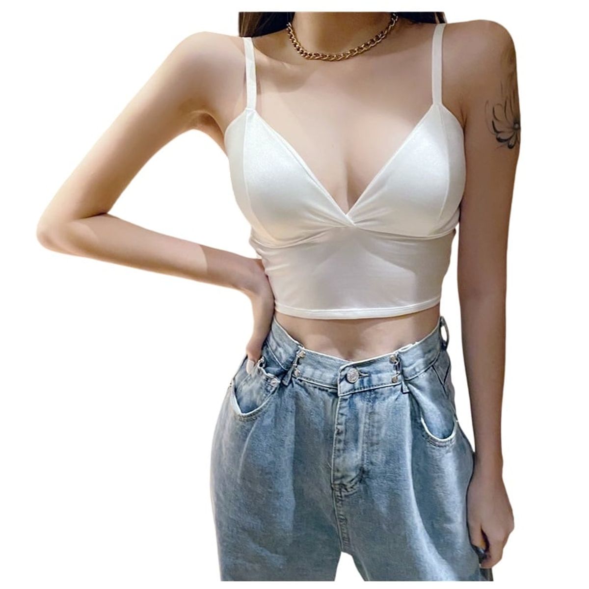 GARSIL - Crop Top Corto Para Mujer - Peto Con Tirantes - Tela Tipo Seda