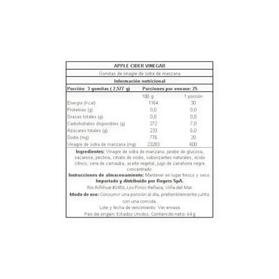 Imagen 2 del producto GOMITAS VINAGRE DE MANZANA 600MG 75 GOMITAS -