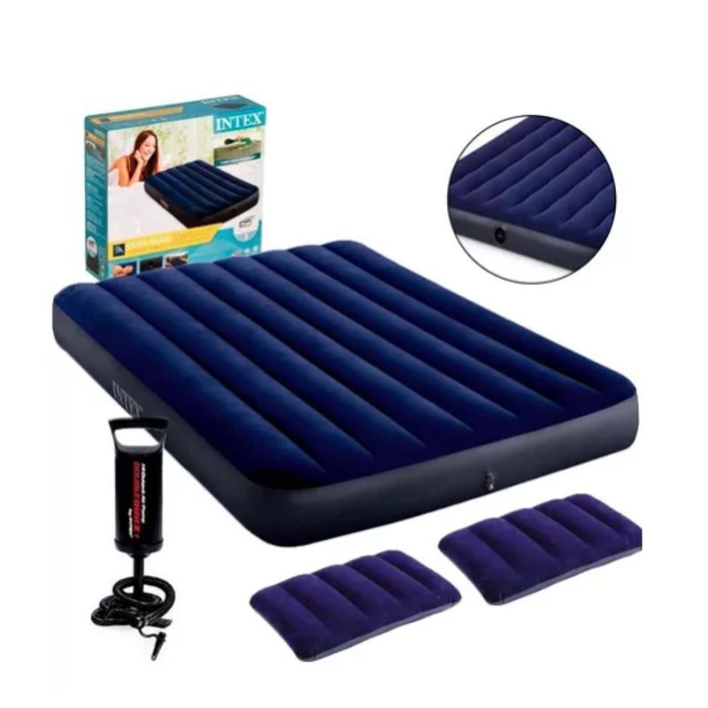 GENERICO - Colchón Inflable Intex 2 Plazas Con Inflador Y 2 Almohadas