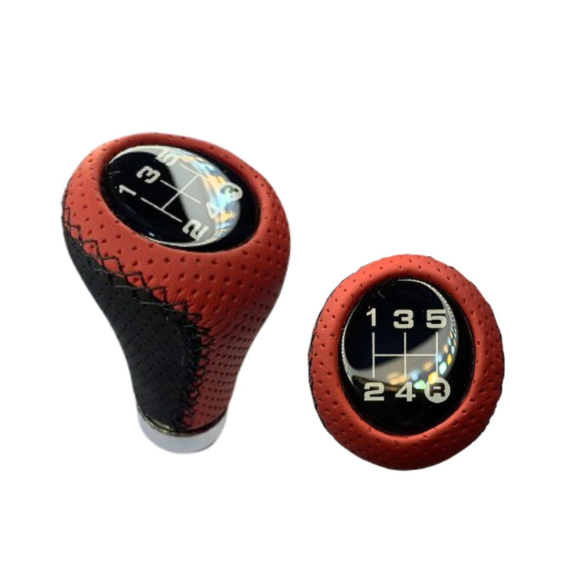 GENERICO - Pomo Palanca De Cambios Eco Cuero Negro&Rojo 5ta Universal