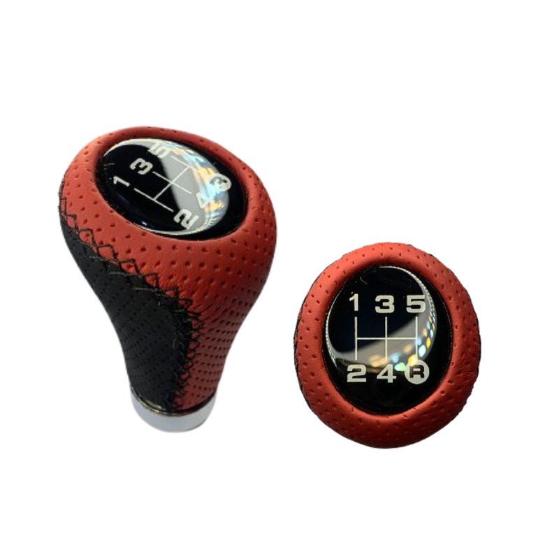 GENERICO - Pomo Palanca De Cambios Eco Cuero Negro&Rojo 5ta Universal
