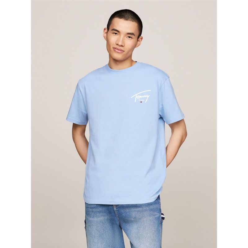 TOMMY HILFIGER - Polera Con Logo Signature Celeste Tommy Jeans