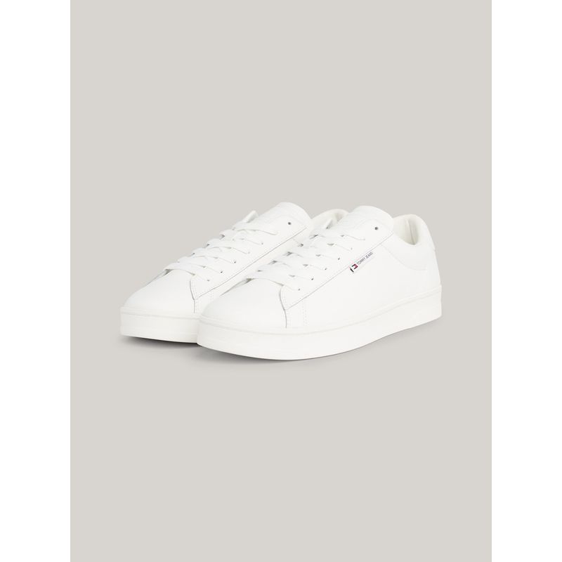 TOMMY HILFIGER - Zapatillas De Cuero Cupsole Con Logo Blanco Tommy Hilfiger