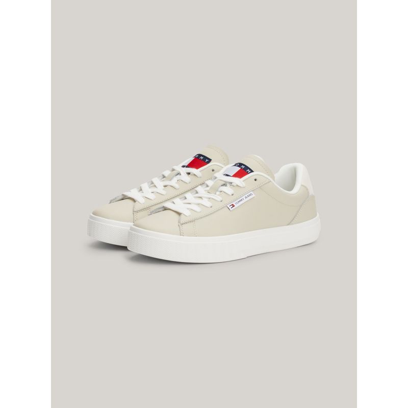 TOMMY HILFIGER - Zapatillas Essential De Cuero Con Logo Beige Tommy Hilfiger