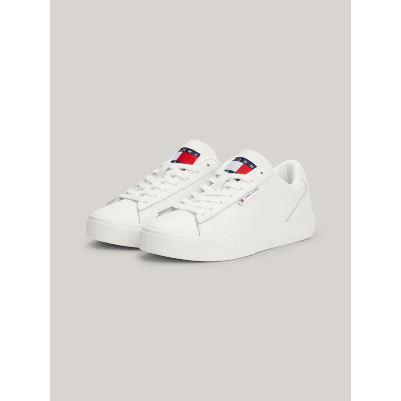 TOMMY HILFIGER - Zapatillas Essential De Cuero Con Logo Blanco Tommy Hilfiger