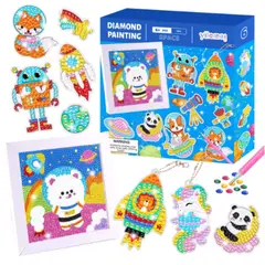 GENERICO - Kit llaveros Stickers y cuadro de Pinta Diamantes Espacio