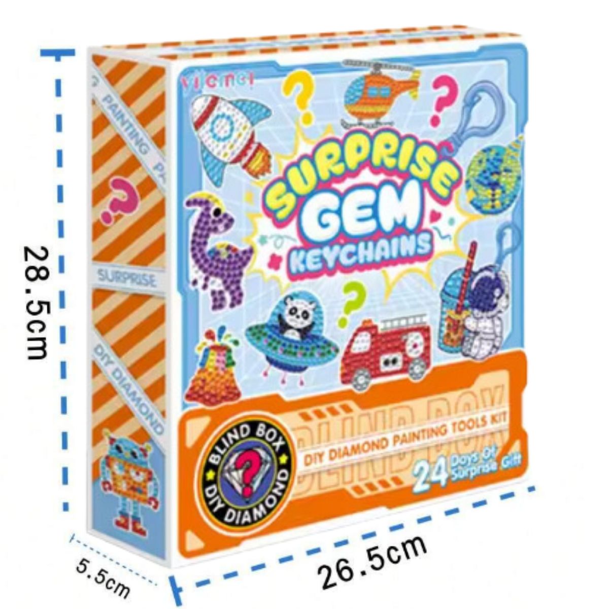 GENERICO - Set de llaveros pintura con diamantes diseño Sorpresa Azúl