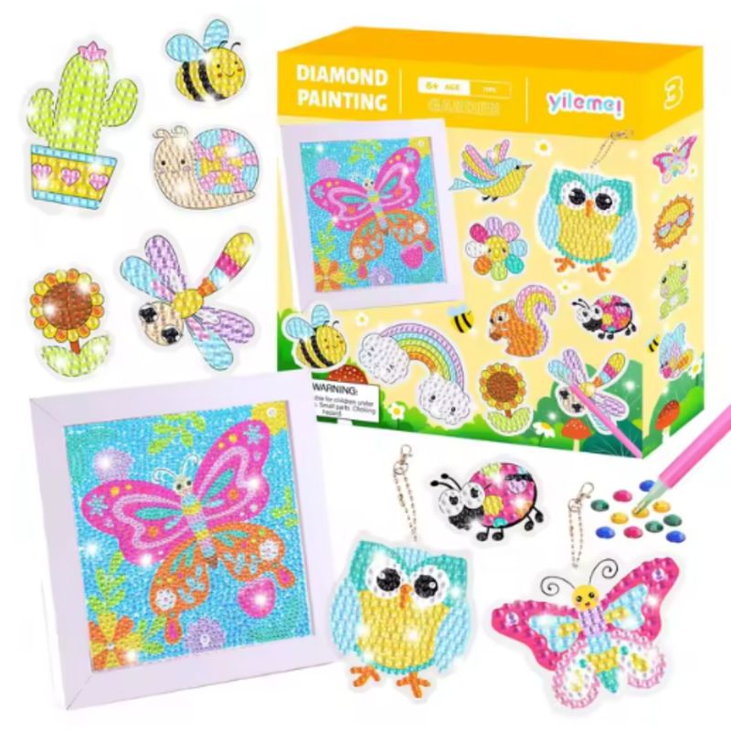 GENERICO - Kit llaveros Stickers y cuadro de Pinta Diamantes Mariposa