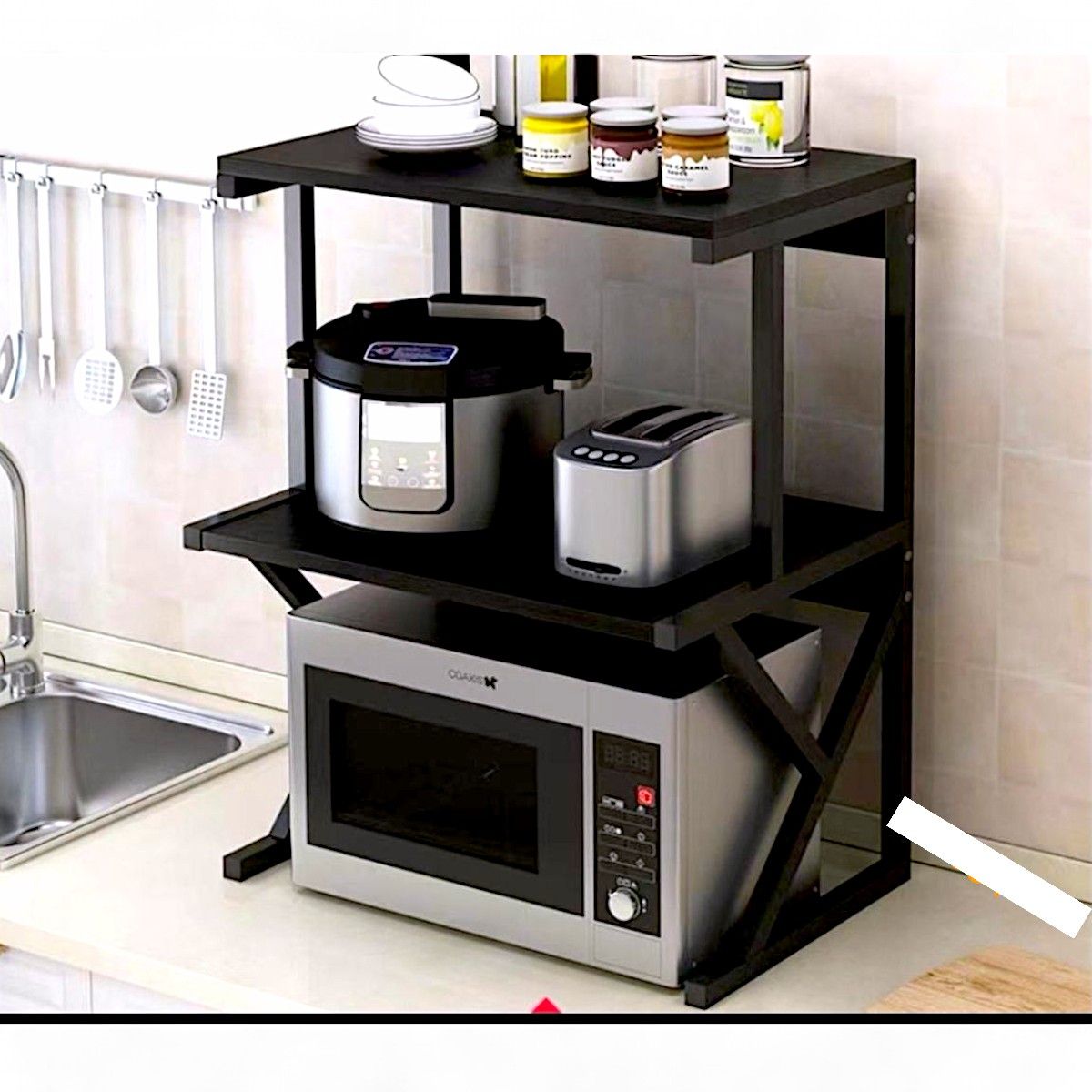 GENERICO - Estante Negro de almacenamiento 2 Estantes Para cocina versátil