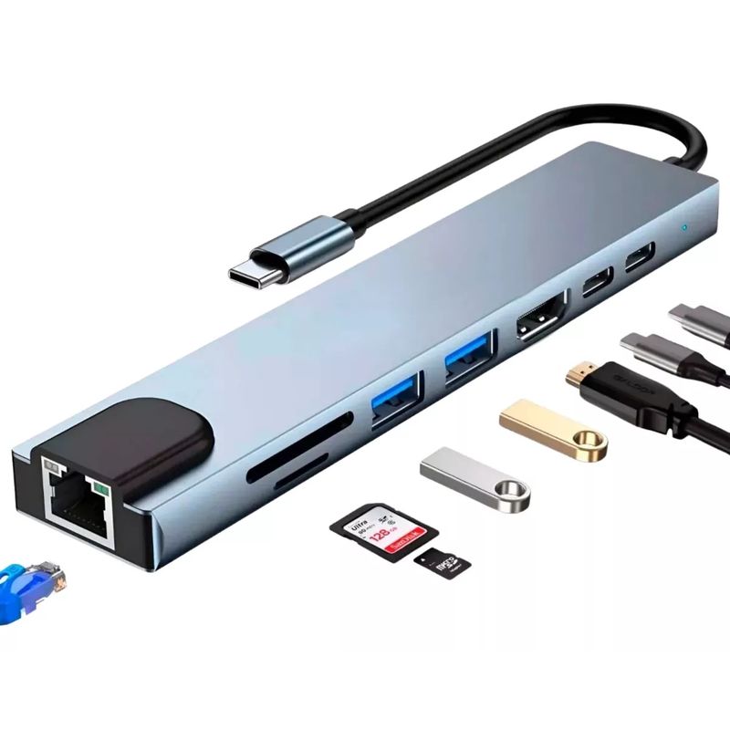 GENERICO - Hub Adaptador Usb Tipo C 8 En 1 Para Mac Macbook Windows