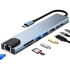GENERICO - Hub Adaptador Usb Tipo C 8 En 1 Para Mac Macbook Windows