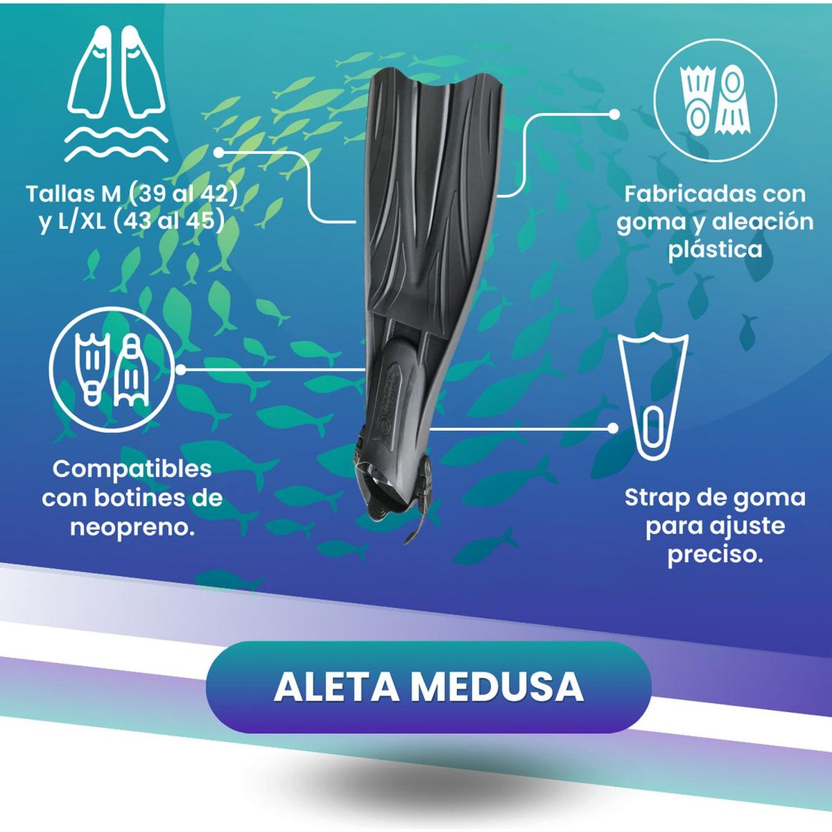 CABOSUB - Aleta Buceo Medusa Rendimiento Confort en el Agua - Negro