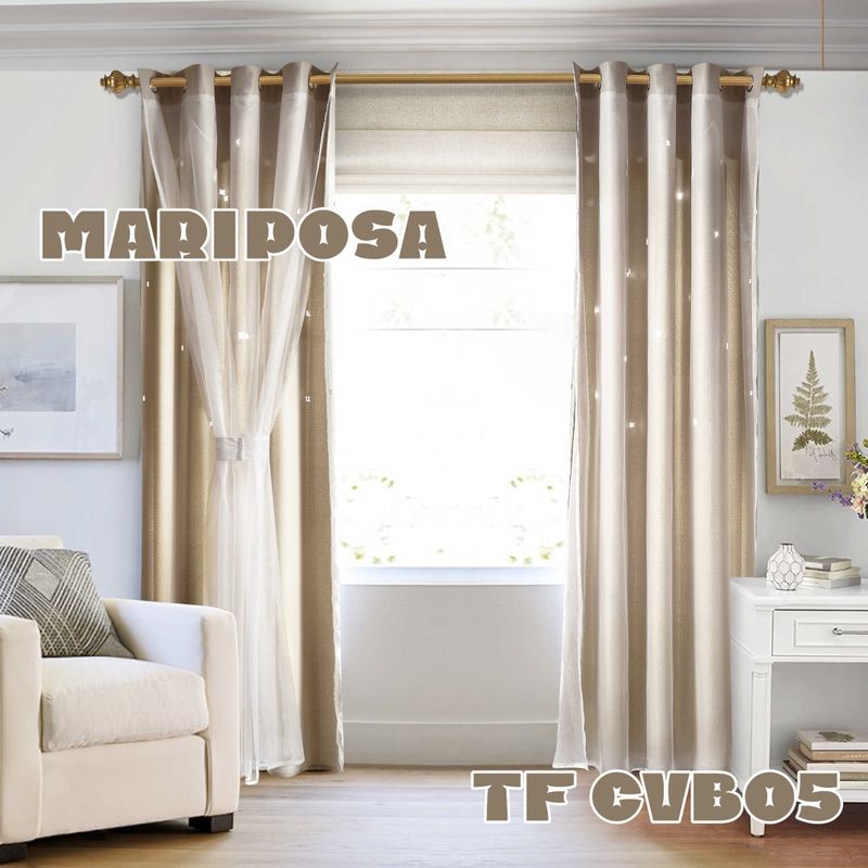 ANGELES DEL HOGAR - Cortina Con Visillo diseño Mariposas 2 Paños Beige