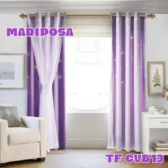 ANGELES DEL HOGAR - Cortina Con Visillo diseño Mariposas 2 Paños Violeta