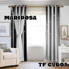 ANGELES DEL HOGAR - Cortina Con Visillo diseño Mariposas 2 Paños Negro