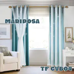 ANGELES DEL HOGAR - Cortina Con Visillo diseño Mariposas 2 Paños Azul
