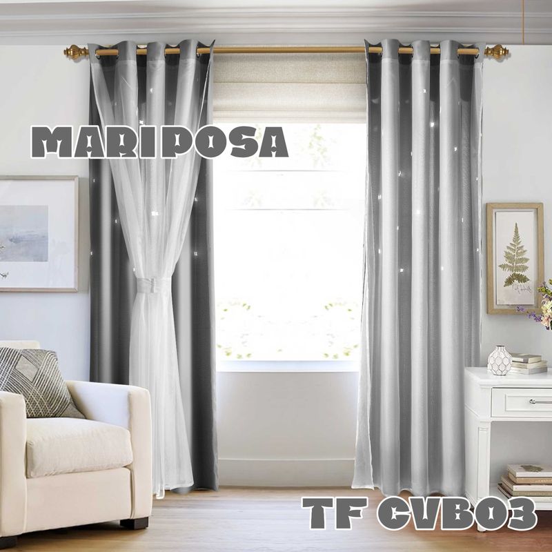 ANGELES DEL HOGAR - Cortina Con Visillo diseño Mariposas 2 Paños Gris