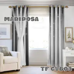 ANGELES DEL HOGAR - Cortina Con Visillo diseño Mariposas 2 Paños Gris