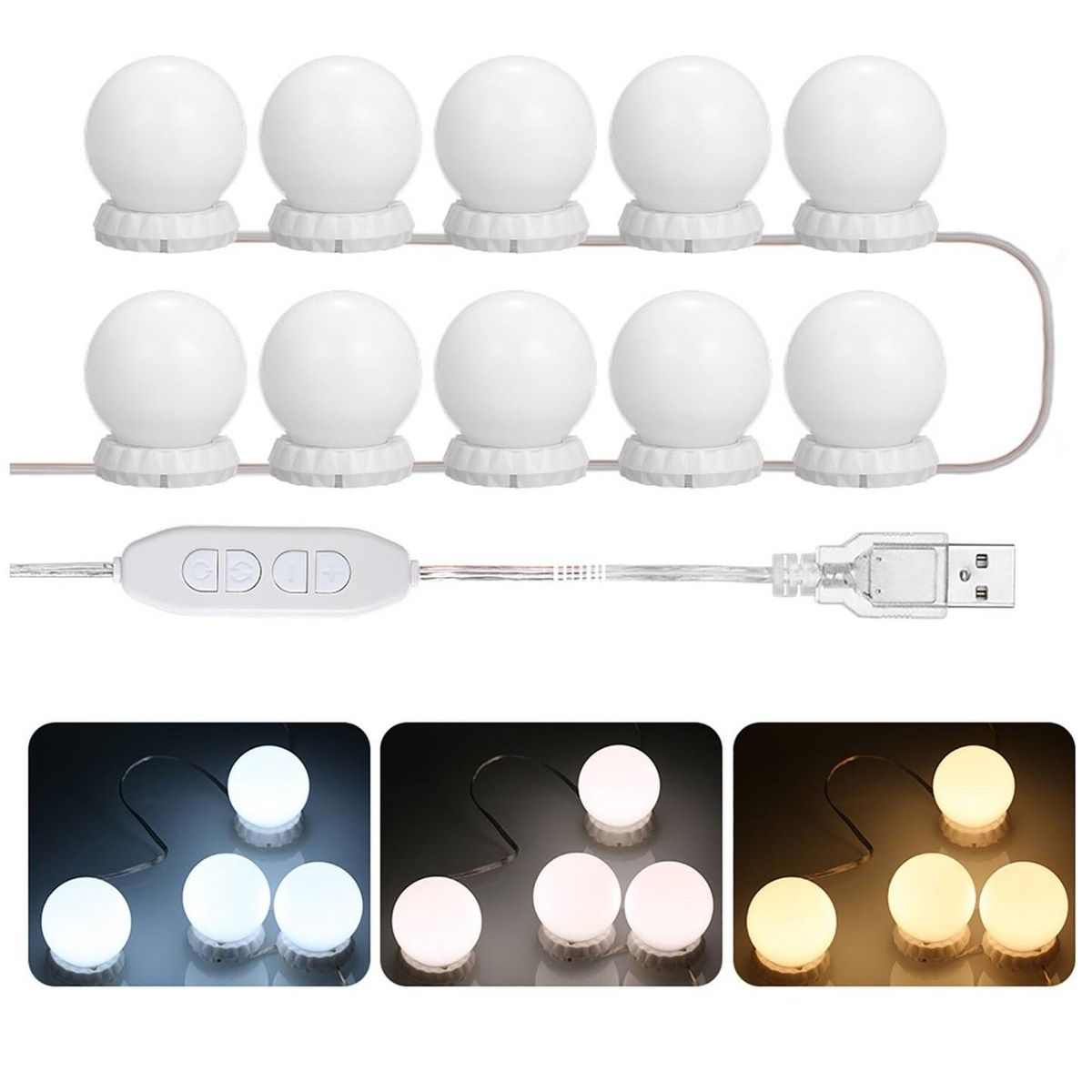 OEM - Set De 10 Luces Led Ampolletas Para Espejos Usb