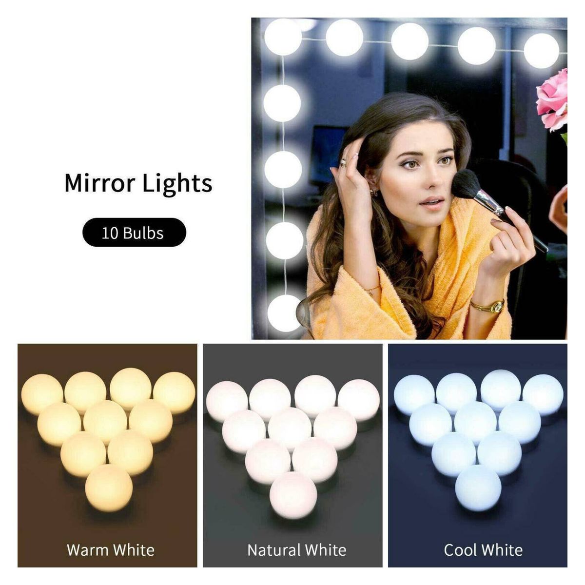 OEM - Set De 10 Luces Led Ampolletas Para Espejos Usb