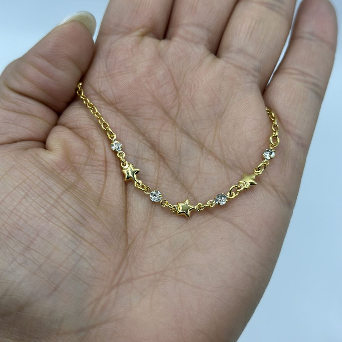 GENERICO - Tobillera Juvenil Estrellas Planas Enchapado Oro 24 Kl +caja
