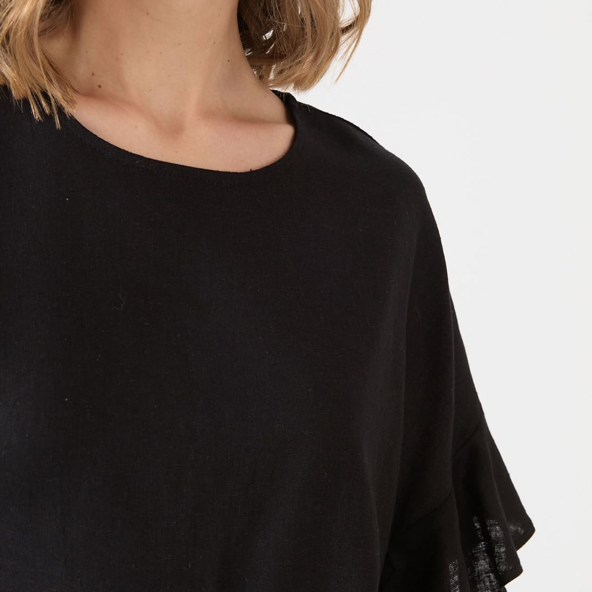 PRIVILEGE - Blusa con lino negra 1505